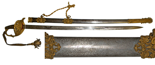 Civil War-era presentation grade sword, inscribed to First Lt. Edward Lounsbery of New York. Mosby & Co. image